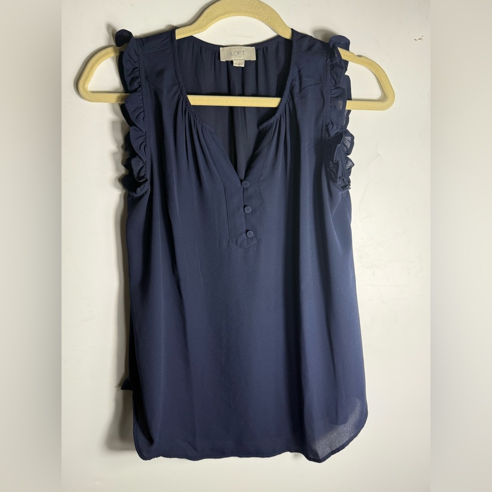 Loft XS tank Navy sleeveless a line tank top dress shirt like new